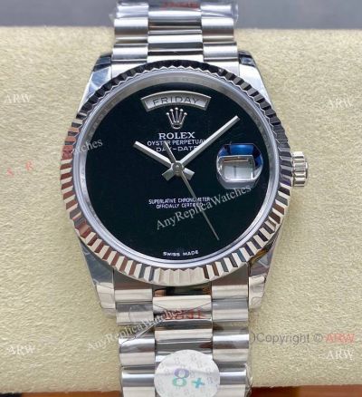 8+ Factory Rolex Copy Watch Gain Weight DayDate 36mm Black Lacquer Dial President Strap